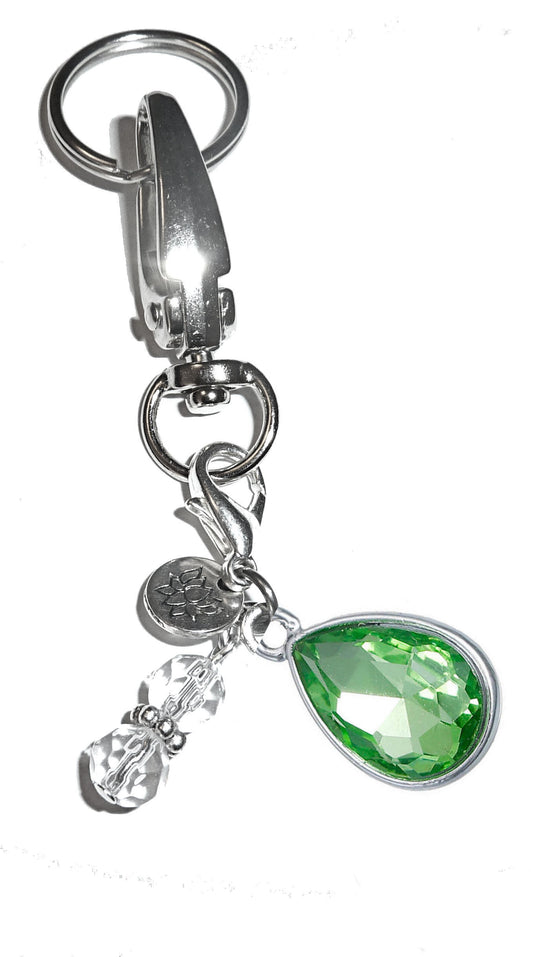 (August) Birthstone Charm Key Chain Ring, Women's Purse or Necklace Charm, Comes in a Gift Box!