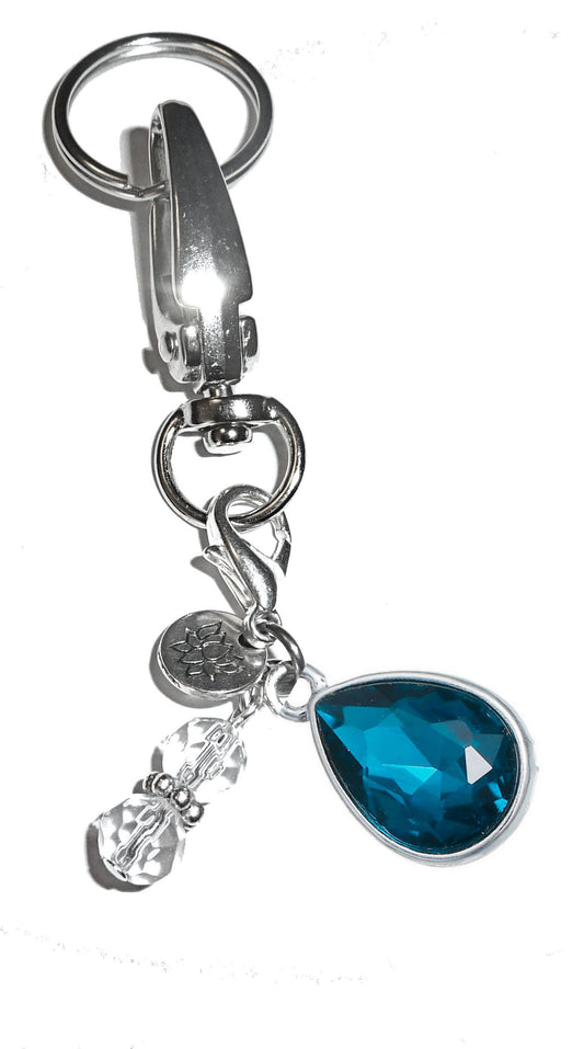 (December) Birthstone Charm Key Chain Ring, Women's Purse or Necklace Charm, Comes in a Gift Box!