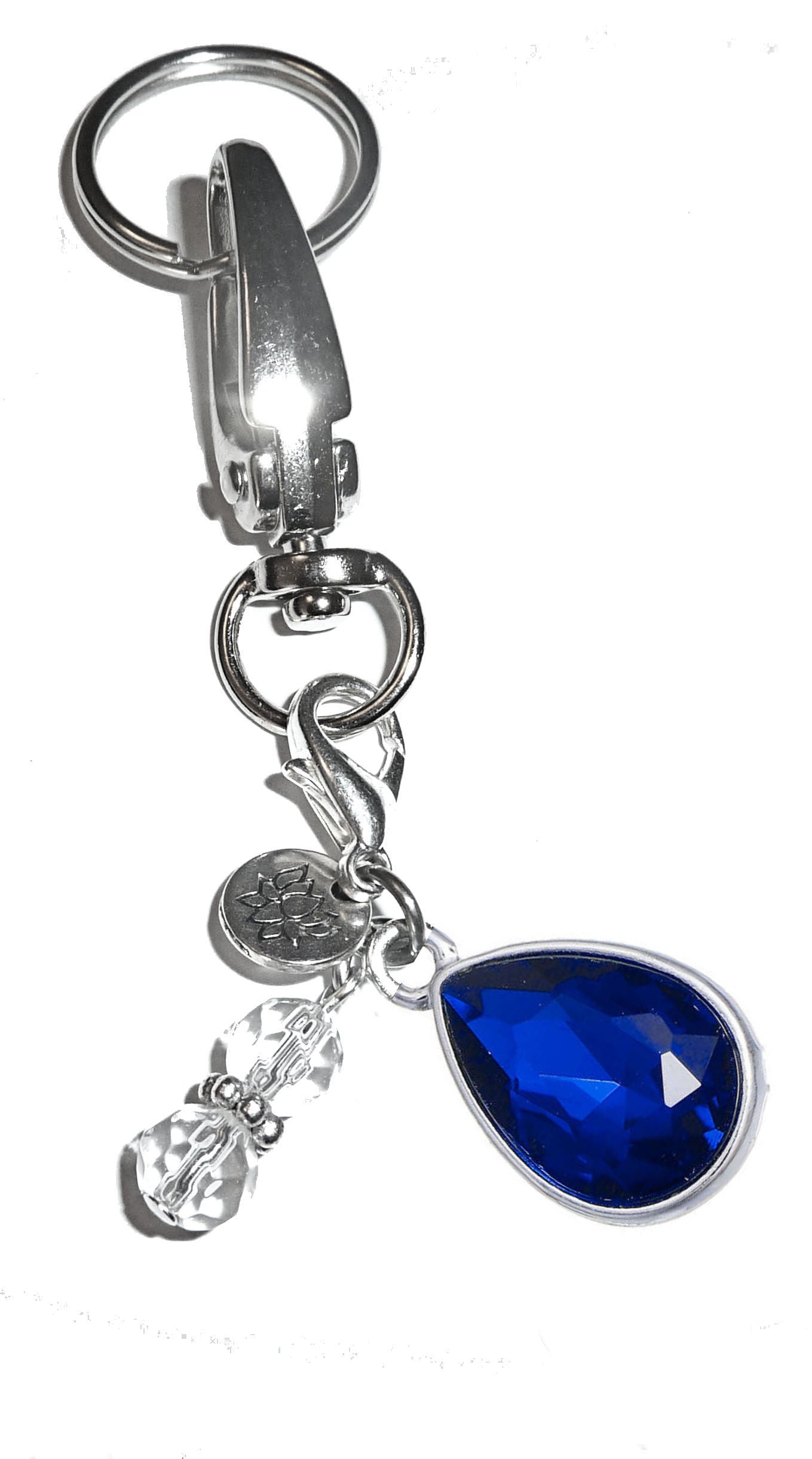 (September) Birthstone Charm Key Chain Ring, Women's Purse or Necklace Charm, Comes in a Gift Box!