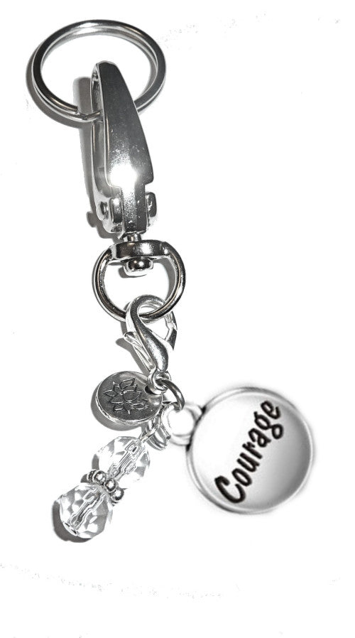 (Courage) Charm Key Chain Ring, Women's Purse or Necklace Charm, Comes in a Gift Box!