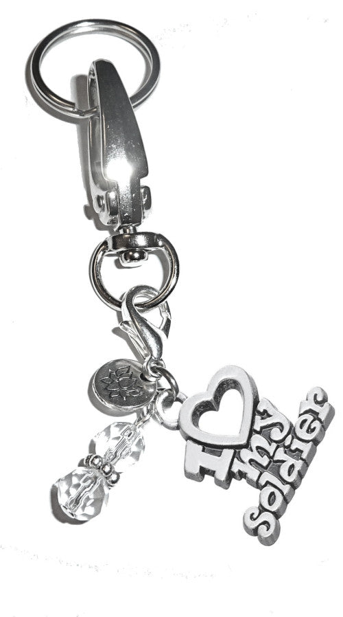 (I Love My Soldier) Charm Key Chain Ring, Women's Purse or Necklace Charm, Comes in a Gift Box!