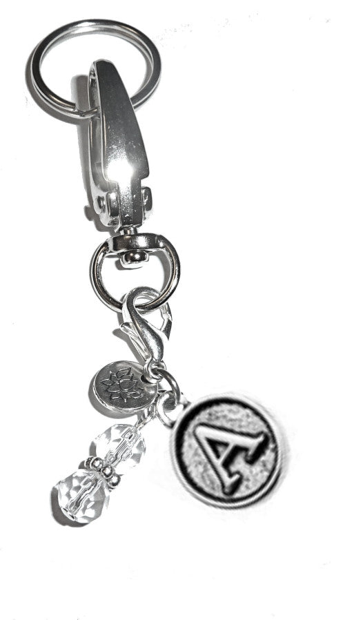 (A) Initial Charm Key Chain Ring, Women's Purse or Necklace Charm, Comes in a Gift Box!