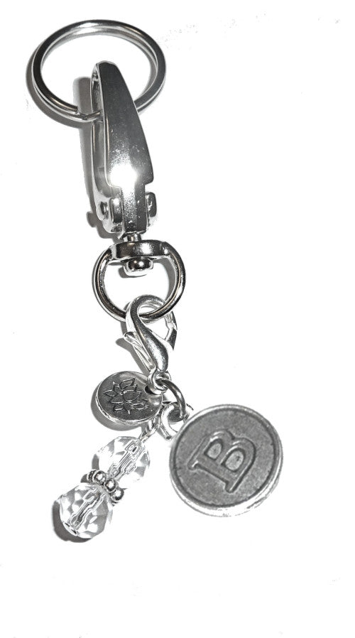 (B) Initial Charm Key Chain Ring, Women's Purse or Necklace Charm, Comes in a Gift Box!