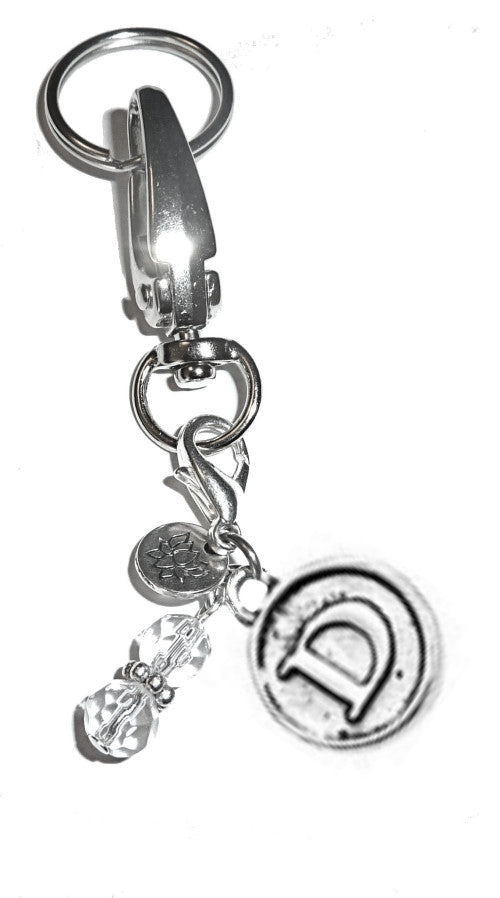 (D) Initial Charm Key Chain Ring, Women's Purse or Necklace Charm, Comes in a Gift Box!