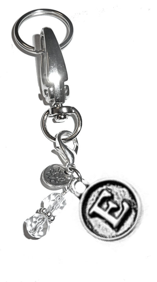 (E) Initial Charm Key Chain Ring, Women's Purse or Necklace Charm, Comes in a Gift Box!