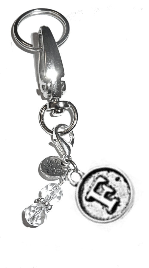 (F) Initial Charm Key Chain Ring, Women's Purse or Necklace Charm, Comes in a Gift Box!
