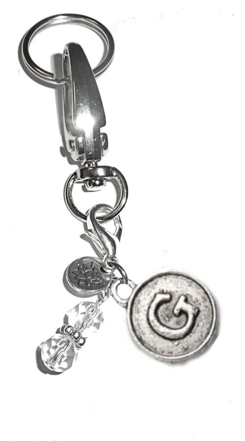(G) Initial Charm Key Chain Ring, Women's Purse or Necklace Charm, Comes in a Gift Box!