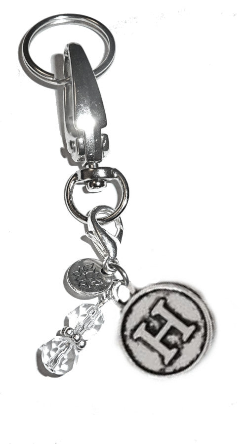 (H) Initial Charm Key Chain Ring, Women's Purse or Necklace Charm, Comes in a Gift Box!