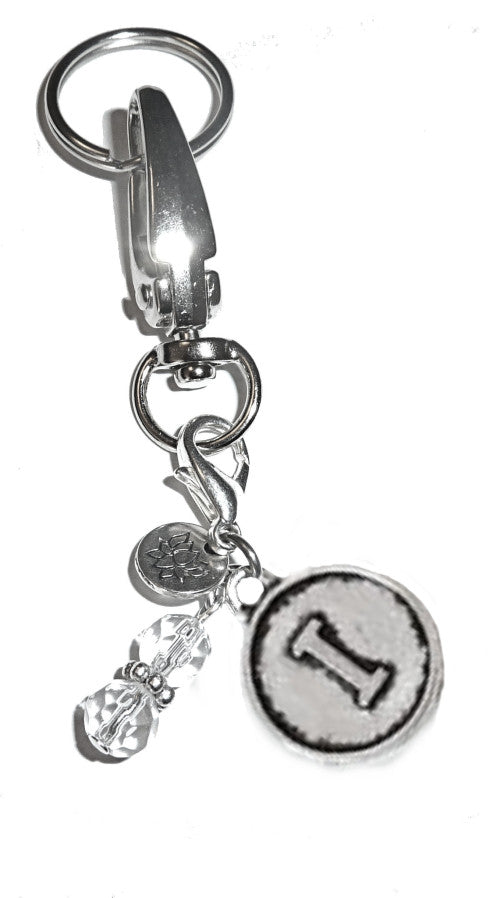 (I) Initial Charm Key Chain Ring, Women's Purse or Necklace Charm, Comes in a Gift Box!