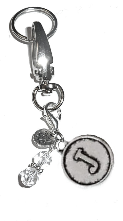 (J) Initial Charm Key Chain Ring, Women's Purse or Necklace Charm, Comes in a Gift Box!