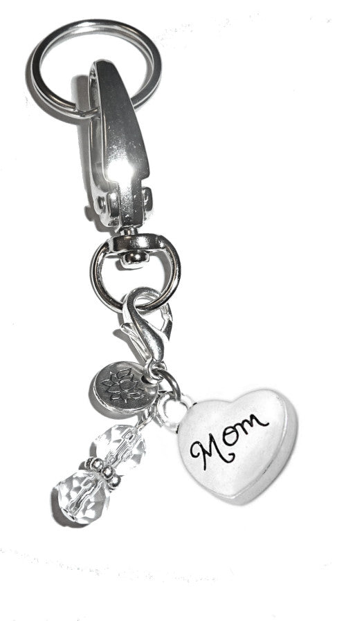 (Mom) Charm Key Chain Ring, Women's Purse or Necklace Charm, Comes in a Gift Box!