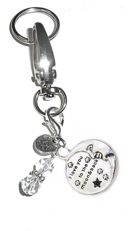 (I Love you to the Moon and Back) Charm Key Chain Ring, Women's Purse or Necklace Charm, Comes in a Gift Box!