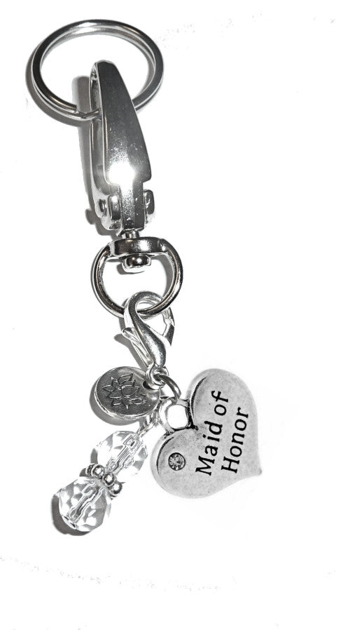 (Maid of Honor) Charm Key Chain Ring, Women's Purse or Necklace Charm, Comes in a Gift Box!