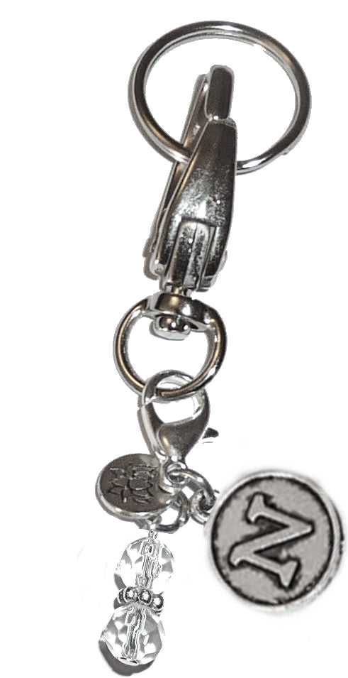 (N) Initial Charm Key Chain Ring, Women's Purse or Necklace Charm, Comes in a Gift Box!