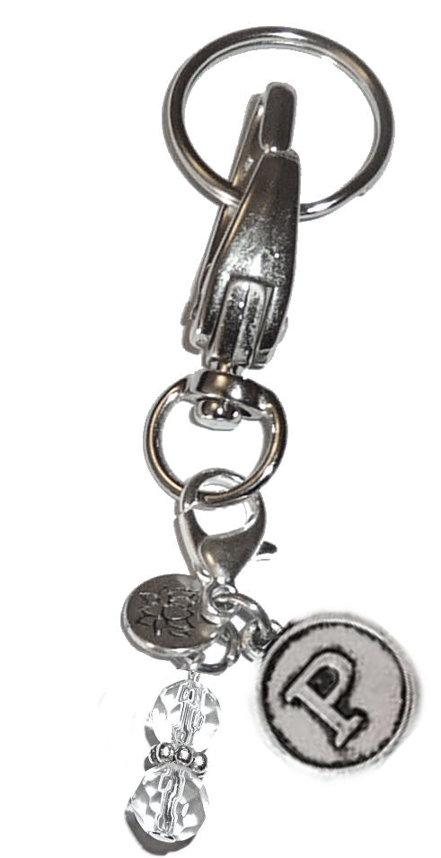 (P) Initial Charm Key Chain Ring, Women's Purse or Necklace Charm, Comes in a Gift Box!