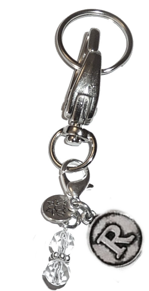 (R) Initial Charm Key Chain Ring, Women's Purse or Necklace Charm, Comes in a Gift Box!