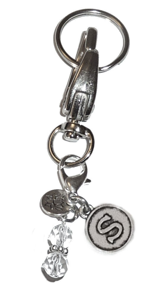 (S) Initial Charm Key Chain Ring, Women's Purse or Necklace Charm, Comes in a Gift Box!