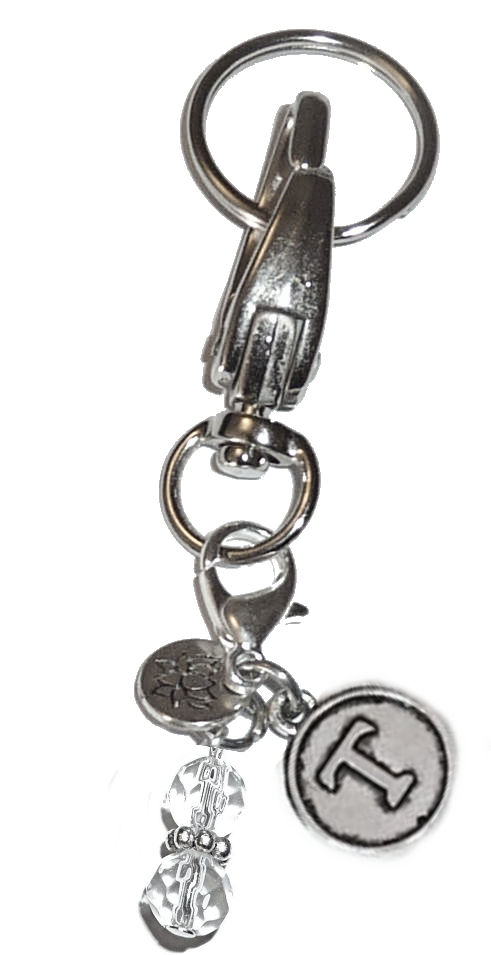 (T) Initial Charm Key Chain Ring, Women's Purse or Necklace Charm, Comes in a Gift Box!
