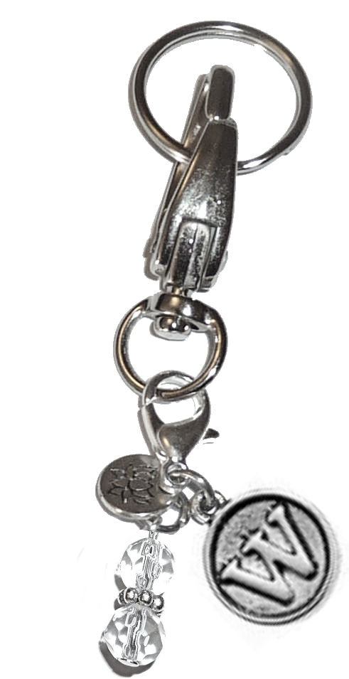 (W) Initial Charm Key Chain Ring, Women's Purse or Necklace Charm, Comes in a Gift Box!