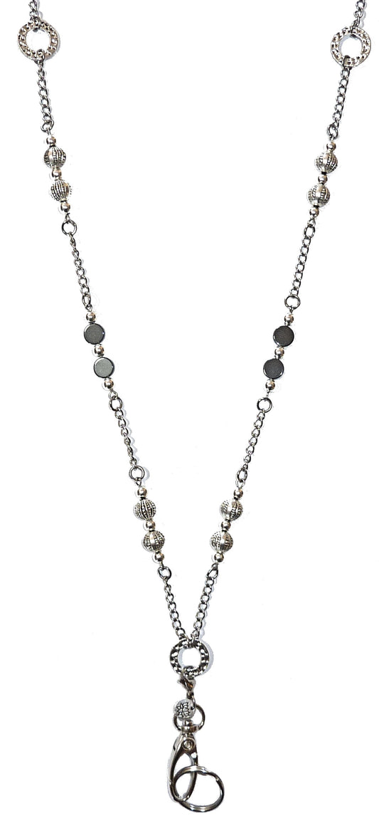 Looks Like Hematite Jewelry! Women's Fashion Necklace Lanyard, 36" Long - Non-Breakaway Style
