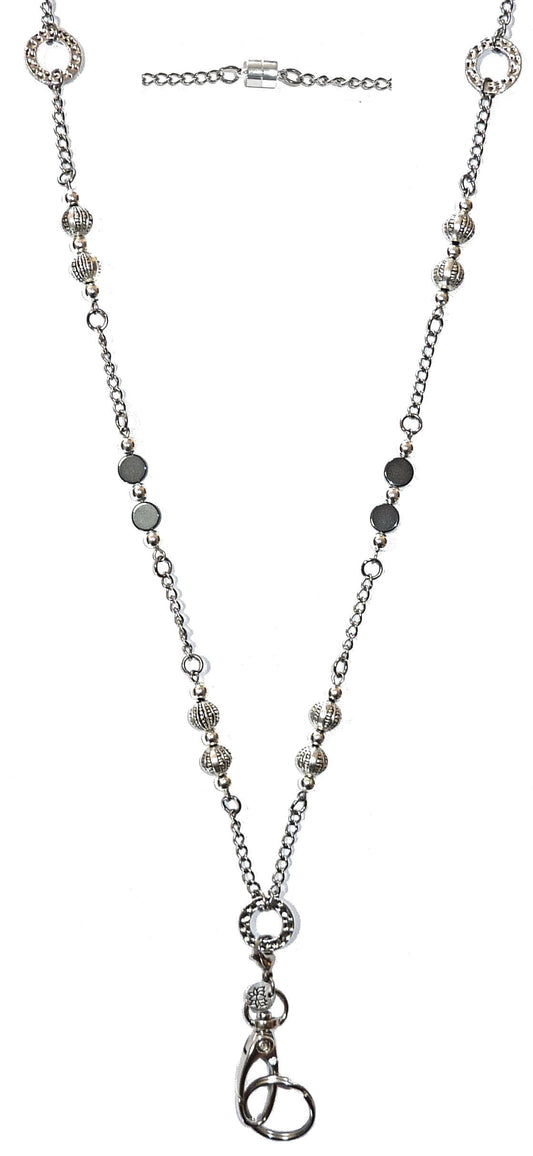 Looks Like Hematite Jewelry! Women's Fashion Necklace Lanyard, 36" Long - Magnetic Breakaway Style