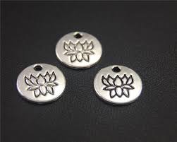 Antiqued Silver Charm- No ring - Lotus Flower - 100 Count