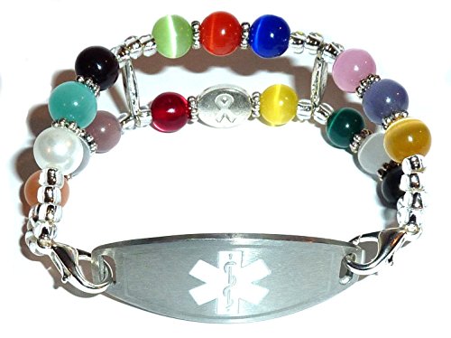 Double Cancer Beaded Medical Alert Replacement Bracelet - Stretchy