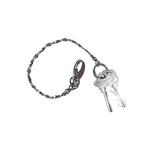 Stainless Steel  - Key Keeper 12" With Retractable Reel Women's Beaded Hand Strap Chain Finder Organizer Wallet Purse Holder Ring