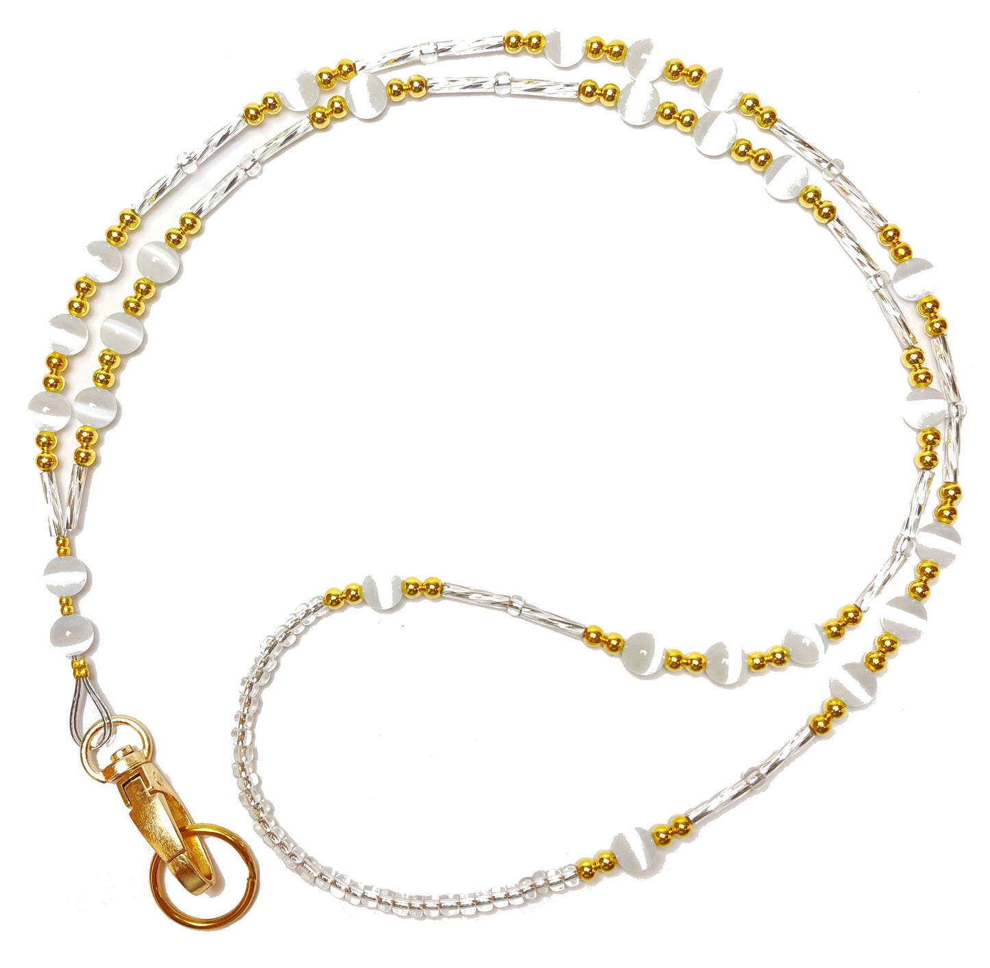 Simple White Gold Beaded Lanyard 34" - NON Breakaway