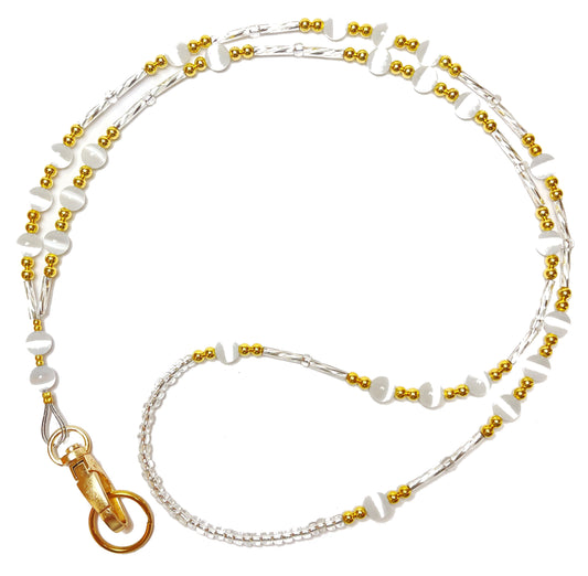 Simple White Gold Beaded Lanyard 34" - NON Breakaway