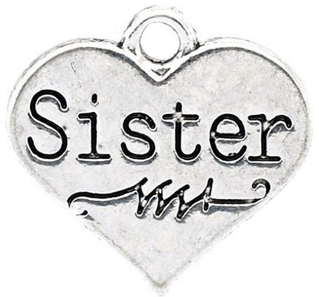 Pewter Silver Tone charm - Sister (Heart)