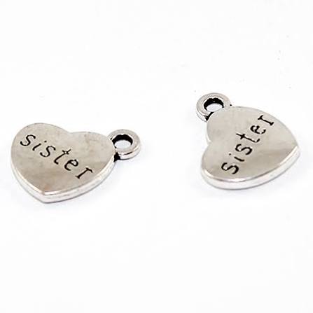 Pewter Silver Tone charm - Sister (Heart)