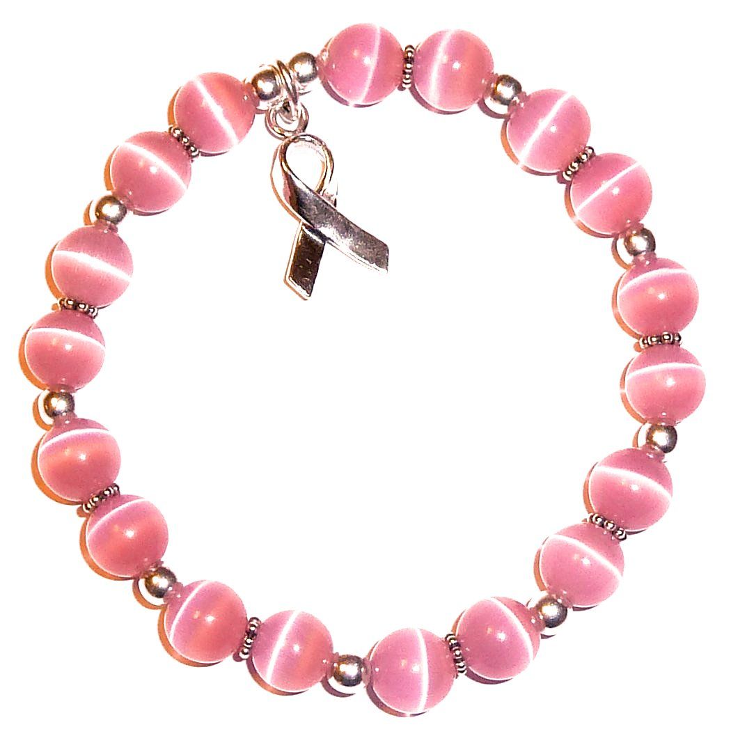 Sterling Silver .925 Stretchy Packaged Breast Cancer Awareness Bracelet- 8mm