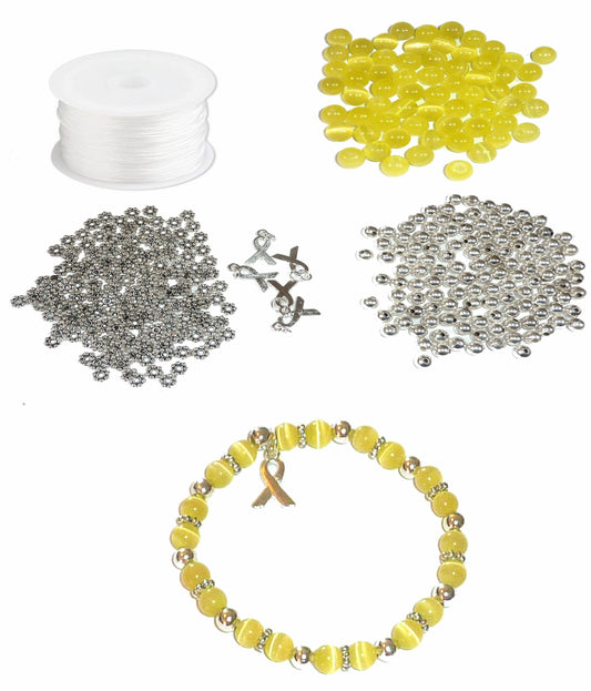 DIY Kit, Everything You Need to Make Cancer Awareness Bracelets, Uses Stretch Cord, Great for Fundraising Makes 5 - Yellow (Bladder & Sarcoma)