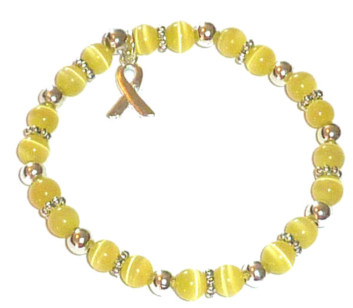 Yellow (Bladder &amp; Sarcoma) Packaged Cancer Awareness Bracelet 6mm - Stretch (will stretch to fit most Adults)