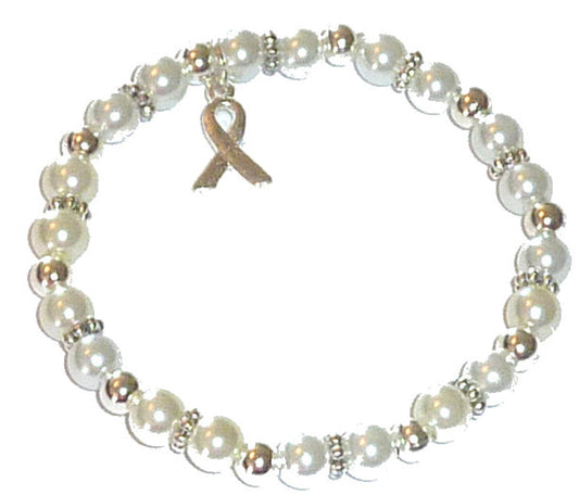 Pearl ( Lung Cancer ) Packaged Cancer Awareness Bracelet 6mm - Stretch (will stretch to fit most Adults)