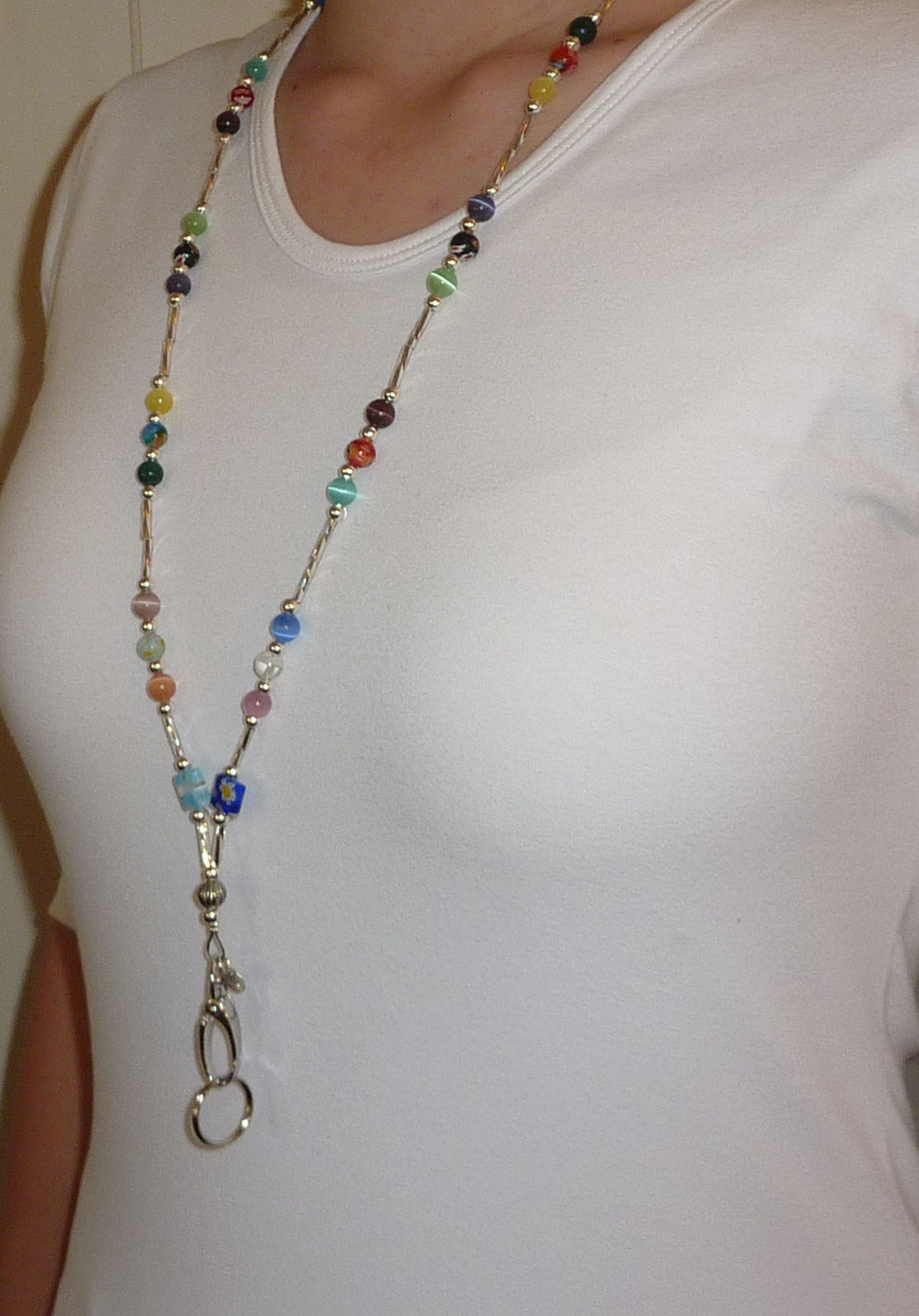 Non Breakaway - Super Slim Style Fashion Women's Beaded Lanyard 34", Made in USA, for Keys, Badge Holder