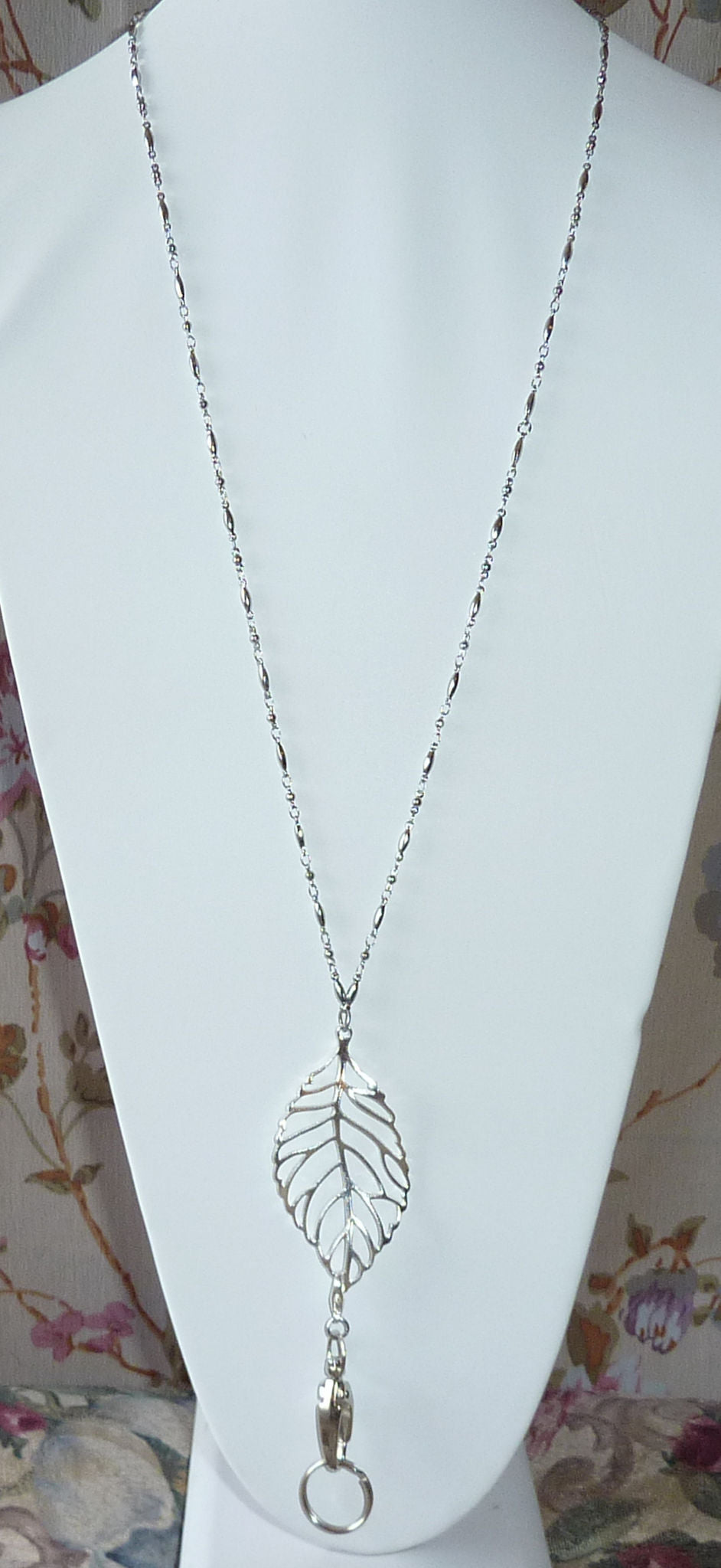 Hidden Hollow Beads Lanyard (Trendy Silver Leaf Lanyard)