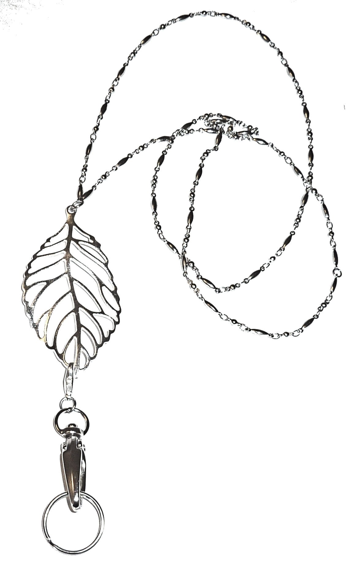 Hidden Hollow Beads Lanyard (Trendy Silver Leaf Lanyard)
