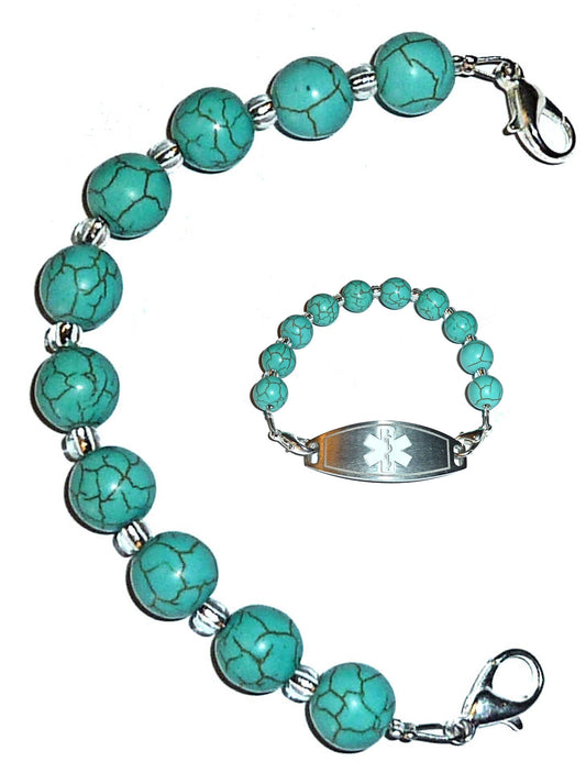 Turquoise Beaded Medical Alert ID Replacement Bracelet