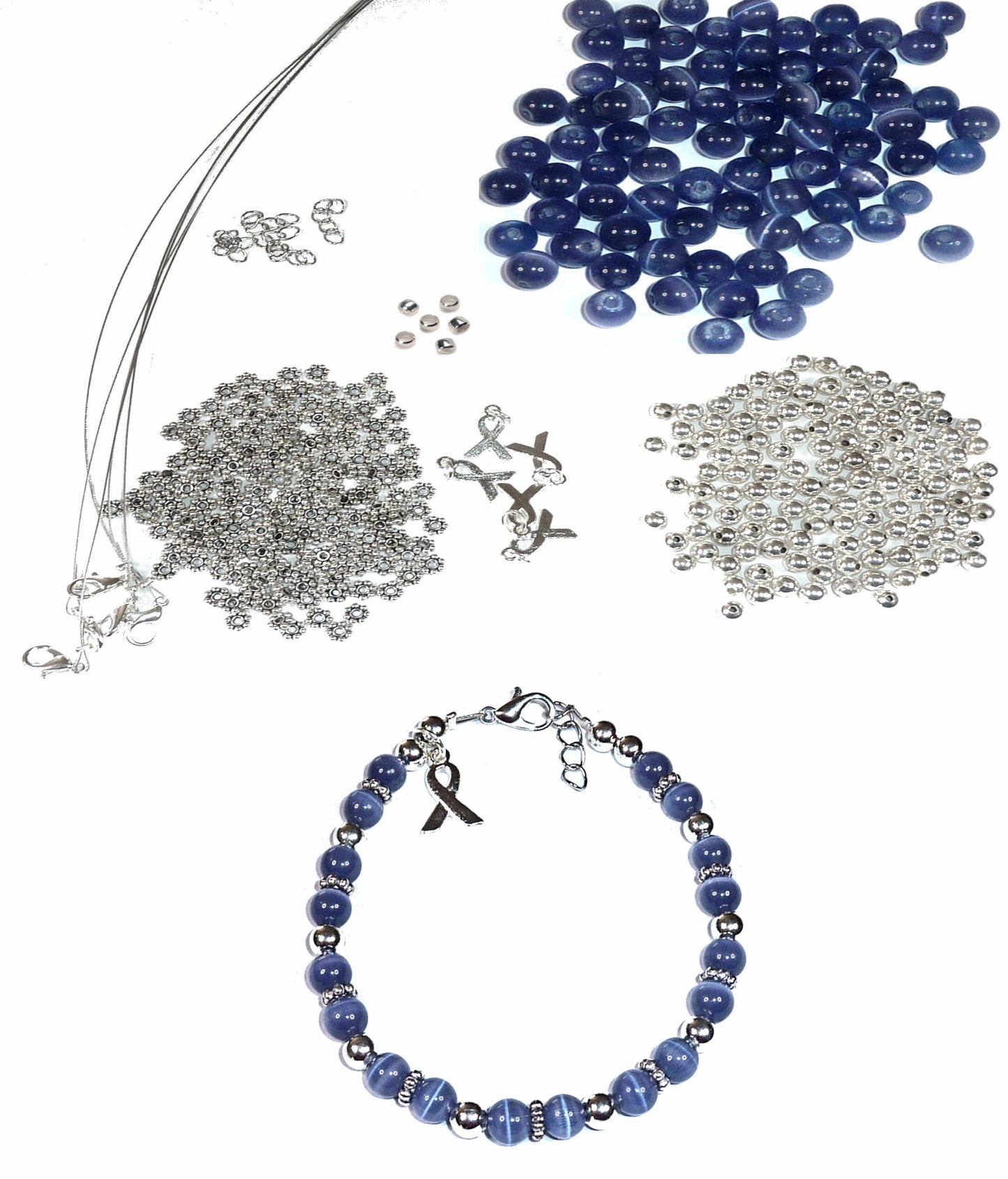 DIY Kit, Everything You Need to Make Cancer Awareness Bracelets, Uses Wire, Crimps and Clasps, Makes 5 - Periwinkle (Stomach)