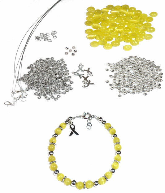 DIY Kit, Everything You Need to Make Cancer Awareness Bracelets, Uses Wire, Crimps and Clasps, Makes 5 - Yellow (Bladder & Sarcoma)