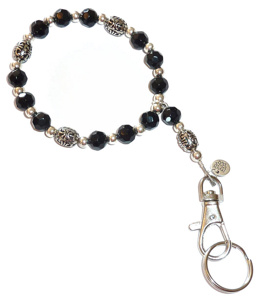 Wrist Lanyard, Beaded Women's Wristlet for Keys, Phone, ID Badge, Lightweight and Strong - Black