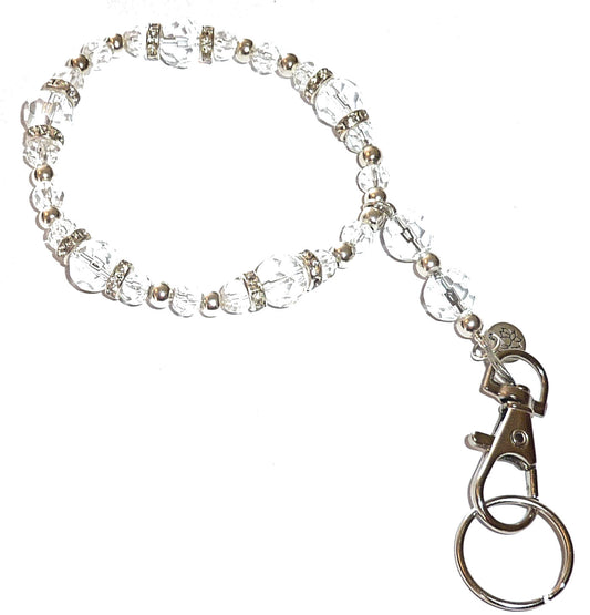 Wrist Lanyard, Beaded Women's Wristlet for Keys, Phone, ID Badge, Lightweight and Strong - Crystal