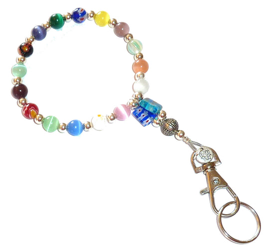 Wrist Lanyard, Beaded Women's Wristlet for Keys, Phone, ID Badge, Lightweight and Strong - Multi Colored