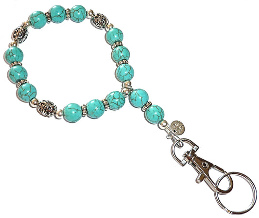 Wrist Lanyard, Beaded Women's Wristlet for Keys, Phone, ID Badge, Lightweight and Strong - Turquoise