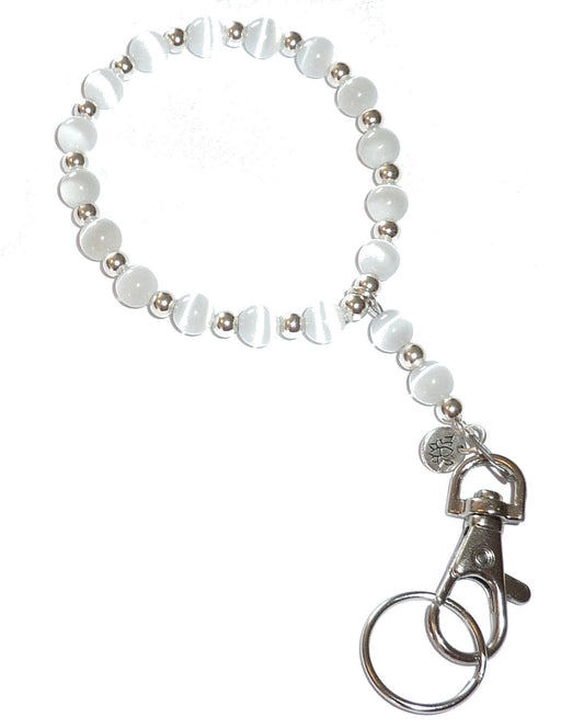 Wrist Lanyard, Beaded Women's Wristlet for Keys, Phone, ID Badge, Lightweight and Strong - White