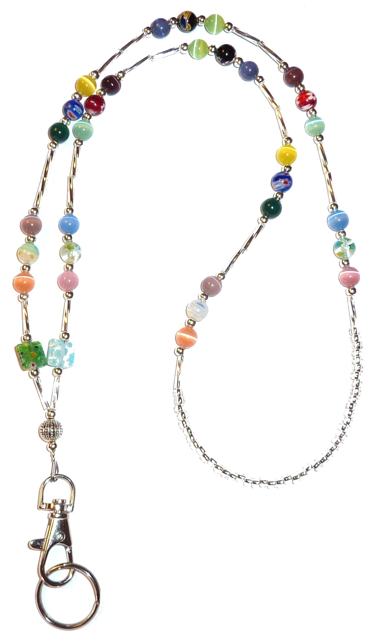 Non Breakaway - Super Slim Style Fashion Women's Beaded Lanyard 34", Made in USA, for Keys, Badge Holder